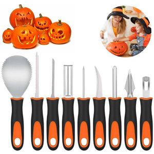 Pretyzoom 9Pcs Halloween Pompoen Carving Kit Pompoen Lantaarn Carving Gereedschap Roestvrij Staal Jack O' Lantaarn Pompoen Snijgereedschap