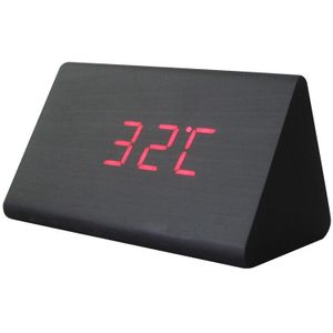 Jinsun Wekker Moderne Houten Thermometer Desk Klokken Led Digitale Klok Geluid Controle Mini Led Tafel Klok
