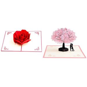 3D Up Rose Dank U Groet Ansichtkaarten Bloem Handgemaakte Leeg & Cherry Blossom Boom Met Koppels