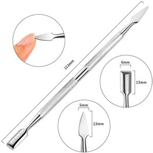 Rvs Metalen Tweekoppige Pusher Schoonmaken Dode Huid Drijfgas Nagelvijl Manicure Levert Pedicure Care Tool
