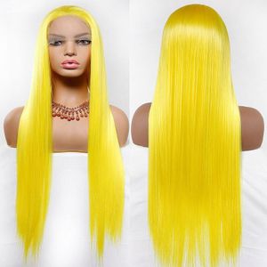 Bombshell Synthetische Haarkant Heldere Gele Kleur Silky Straight Hittebestendige Vezel Haar Gratis Afscheid Voor Vrouwen Pruiken