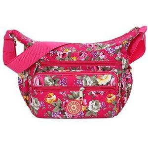 Bloemen Schoudertas Afdrukken Rose Messenger Bag Landelijke stijl 100% Katoen Canvas Crossbody Tas voor Vrouwen Lichtgewicht Leuke Hobos