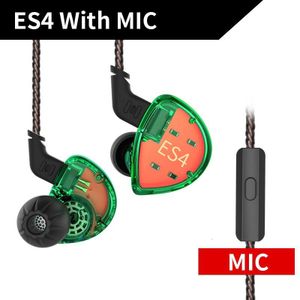 Kz ES4 In Ear Monitors Anker En Dynamische Hybrid Headset Ear Oortelefoon Oordopjes Hifi Bass Noise Cancelling Ear Haken Hoofdtelefoon