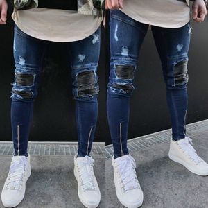 Mens Ripped Verontruste Skinny Jeans Bedelaar Patches Mannelijke Streetwear Hip Hop Gebroken Gat Denim Potlood Broek Biker Strakke Broeken