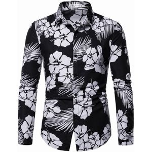 Casual Heren Dress Shirts Losse Strand Mode Blouse Mannen Lange mouw Bloem Mannen Shirt Hawaiian Camisa masculina
