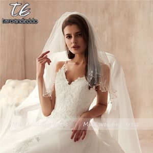 Wit/Ivoor Korte Crystal Kralen Parels Elleboog Lengte Sluier Bridal Veils Wedding Veil Soft Tule Met Kam