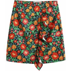 Vrouwen Mode Kleurrijke Bloemenprint Een Lijn Rok Faldas Mujer Lady Side Rits Vestidos Chic Ruches Mini Rokken QUN606