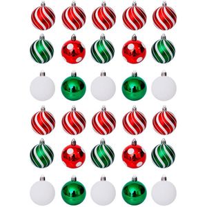 30Pcs Kerstboom Decoratie Gekleurde Tekening Bal Home Decor Kerst Decoratie Opknoping Ballen Hangers (Groen + Rood)