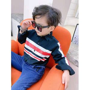 2022 Koreaanse Lente Kids Jongens Shirts Wit Zwart Patchwork Lange Mouwen Blouse Casual Tops Kinderen Kleding