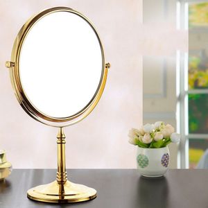 Luxe Golden Brass Make-Up Spiegel 8 inch Ronde Dubbelzijdige Spiegel 360-Graden Roterende Stand Vanity Vergrootglas Spiegel
