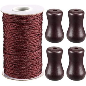 1.8 Mm Bruin Gevlochten Lift Schaduw Koord 55 Yards/Roll Met 4 Stuks Bruin Hout Hanger Voor Aluminium Blind schaduw Tuinieren Plant