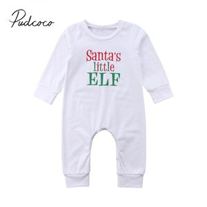 Brand Xmas Peuter Baby Meisjes Jongens Romper Lange Mouw Brief Afdrukken Witte Katoen Jumpsuits Santa Playsuit Outfit 0 -18 m