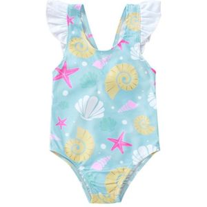 Pudcoco Pasgeboren Baby Meisje Shell Gedrukt Strik Verstoorde Blauwe Bikini Badmode Badpak Zwemmen Badpak