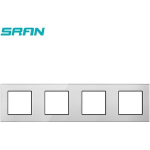Sran 4 Frame Leeg Paneel Met Installeren Ijzeren Plaat 344Mm * 86Mm White Crystal Gehard Glas Schakelaar Stopcontact panel