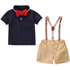 Baby Boy Zomer Kleding Korte Mouwen Bowtie Polo Shirt Kid Jongens Katoen Turn Down Kraag Tee-Tops + Gentleman jarretel Shorts Set