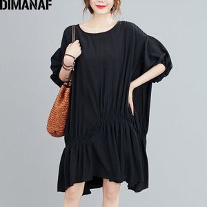 Dimanaf Zomer Plus Size Jurk Vrouwen Kleding Plisse Mermaid Losse Elegante Mode Dame Zomerjurk Vestidos Zwarte Jurk 5XL 6XL