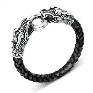 Lederen Tibetaans Zilveren Mannen Armband Titanium Mode Mannelijke Vintage Accessoires Parataxis Draak Armband Mannen Sieraden