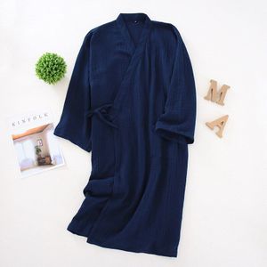 Mannen Kimono Nachtjapon Katoen Crêpe Mens Gewaad Losse Badjas Mannelijke Blauw Grijs Vest Homewear Kleding Nachtkleding Luxe Mannen gewaad