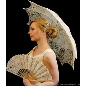 Battenburg Lace Parasol en Fan set Bruiloft Paraplu Fan Set Lace Fan En Wedding Paraplu Kant Parasol