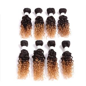 8-14inch Jerry Curl Synthetisch Haar Weave Sew in Hair Extensions Ombre Hair Inslag 8 stks/pak Gouden Schoonheid