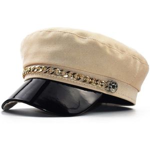 Vrouwelijke hoed voorjaar 100% katoen marine hoed mode zwart lederen vaste crown zilveren gesp winter warm vrouwen mannen hoed Baretten hoed cap