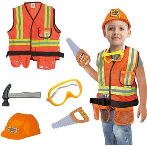 Children Engineering Costume Kids Pretend Play Construction Worker Cosplay Costume Experience Clothing Uniform Set
