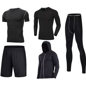 Fitness clothes sweat absorbing fast drying outdoor running sports suit autumn and winter long sleeve five piece set for men
