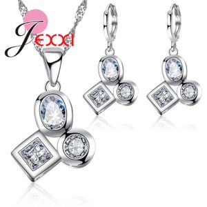 Stijlvolle Vierkante Ronde Crystal Sieraden Sets Prachtige Cubic Zirkoon Kristallen Ketting Oorbellen Sets Voor Vrouwen Vrouwelijke