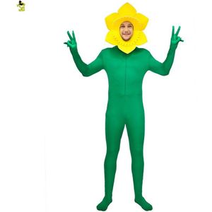 Zonnebloem Kostuum Volwassen Mannen Fancy Dress Met Gele En Groene Bloem Kostuum Jumpsuit Grappige Rollenspel Voor Carnaval Party