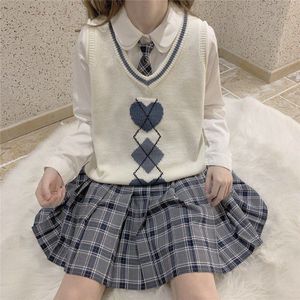 Vesten Vrouwen V-hals Argyle Retro School Uniformen Harajuku Chic Preppy Mooie Japanse Losse Mode Tank Knitwear Zacht Zoete Meisje