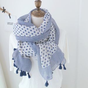 blauw maat polka dot katoen linean sjaal snijden kwastje sjaals decoratieve lange zijden sjaal strandlaken strandlaken zonnebrandcrème