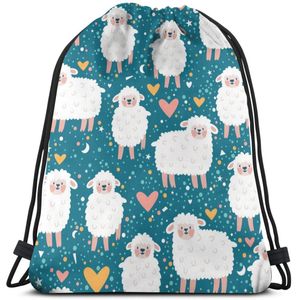 Beam Mond Rugzak Trekkoord Trekkoord Leuke Schapen Hart Ster En Stippen Tas Unisex Mode Tas