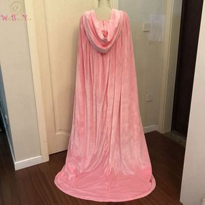 Roze Winter Mantel Wedding Party Fluwelen Lange met Sweep Trein Hooded Lopen Naast Je Bridal Wrap Sjaal Prinses Cape Dames schouderophalen