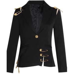 Twotwinstyle Loose Fit Black Hollow Out Pin Spliced Jacket Blazer Revers Lange Mouwen Vrouwen Jas Mode Tij Herfst Winter