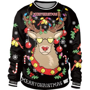 Christmas Reindeer Digital Print Trui Ronde Hals Sweatshirt Christmas Party Kostuum Dagelijks Doek Voor Volwassen