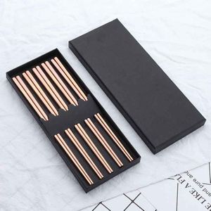 5Pairs Sushi Japanse Roestvrij Staal Eetstokjes Set Met Geschenkdoos Black Chinese Chop Stick Servies Keuken Gereedschap