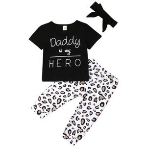Luipaard Print pasgeboren Meisje Suits Daddy mijn Held Brief print Outfits 2 stuks Past Pudcoco Baby Baby Meisjes 3 STUKS Babykleding