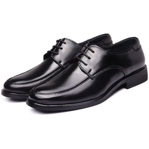 Lente en Herfst Man Business Schoenen Man Lederen Schoenen Lace-Up Casual Schoenen Dikke Hakken Kleur: zwart