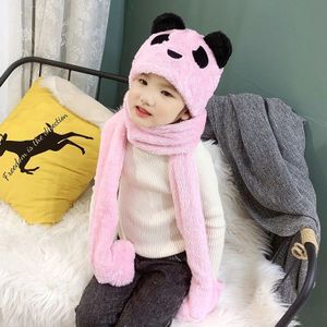 Kinderen Panda Sjaal Hoed Handschoen 3 Stuk Compatibel Geïntegreerde Oor Bescherming Student Dikke Winter Herfst Das