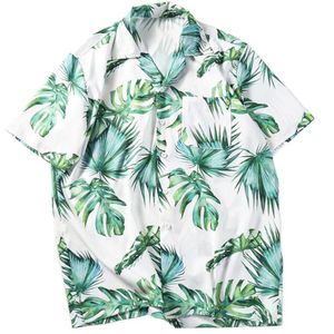 Hip Hop Shirts Streetwear Heren Hawaiiaanse Shirt Groen Blad Harajuku Zomer Strand Overhemd Casual Shirt Tops Korte Mouwen Losse