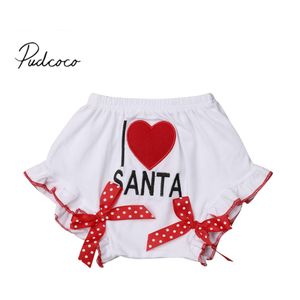 Gloednieuwe Kerst I Love Kerstman Pasgeboren Baby Kids Baby Meisjes Jongens PP Shorts Strik Elastische Taille Katoenen Shorts 0-24 m