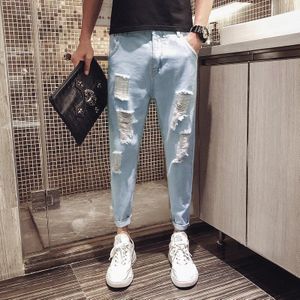 2022 Bedelaar Gescheurd Gat Denim Jeans Losse Koreaanse Stijl Trendy Kleine Voeten Casual Broek Herfst Dunne Mannen broek