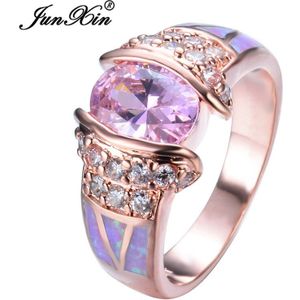 JUNXIN Mode Leuke Roze Fire Opal Ring Rose Gold Filled Sieraden Vintage Wedding Mannen Vrouwen Ringen RP0021