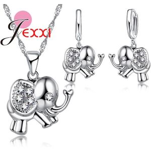 Sweet Cadeaus Voor Vrouwen Meisje Afrikaanse Aaa Crystal Sieraden Sets 925 Sterling Zilveren Olifant Ketting Oorbellen Brincos Bijoux