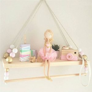 Handgemaakte kinderkamer muur planken Dubbele dek Originele Hout Kralen Wandplank Opslag Planken Organisatie Decoratieve Home Decor