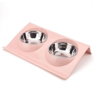 Rvs Dubbele Hond Kat Bowls Splash-Proof Huisdier Voedsel Water Feeder Voor Hond Puppy Katten Huisdieren Levert Voeden gerechten Voerbak