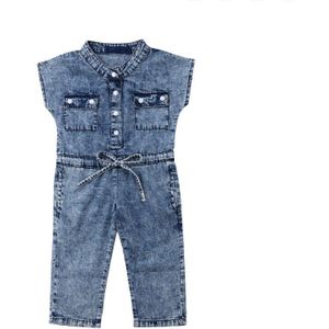 Zomer Baby Meisjes Denim Kleding Kids V-hals Mouwloze Knop Pocket Romper Pasgeboren Lange Jumpsuit Peuter Overalls Een Stukken