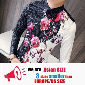 Herfst Rose Bloem Shirt Heren Lange Mouw Slim Fit Fancy Shirts Casual Shirts Streetwear Sociale Kleding Camisa Masculina