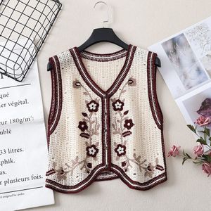 Vintage Haak Bloemen Trui Vest Vrouwen Mouwloze Crop Tops Lente Herfst Koreaanse Mode Dames Meisjes V Hals Gebreide Vest Vrouwelijke