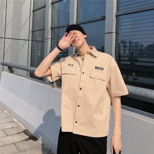 Mannen Shirts Zomer Korte Mouw Gedrukt Cargo Zakken Heren Ademend Koreaanse Casual Tieners Alle-Match Trendy Streetwear Ulzzang